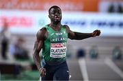 4 March 2023; Israel Olatunde of Ireland on his way to finishing seventh in the men's 60m semi-final during Day 2 of the European Indoor Athletics Championships at Ataköy Athletics Arena in Istanbul, Türkiye. Photo by Sam Barnes/Sportsfile