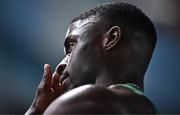 4 March 2023; Israel Olatunde of Ireland reacts after finishing seventh in the men's 60m semi-final during Day 2 of the European Indoor Athletics Championships at Ataköy Athletics Arena in Istanbul, Türkiye. Photo by Sam Barnes/Sportsfile