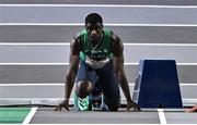 4 March 2023; Israel Olatunde of Ireland before competing in the men's 60m semi-final during Day 2 of the European Indoor Athletics Championships at Ataköy Athletics Arena in Istanbul, Türkiye. Photo by Sam Barnes/Sportsfile