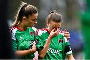 4 March 2023; Dan Burke of Cork City is consoled by teammate Kelly Leahy after the SSE Airtricity Women's Premier Division match between Shelbourne and Cork City at Tolka Park in Dublin. Photo by Eóin Noonan/Sportsfile