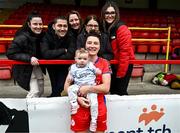 4 March 2023; Keeva Keenan of Shelbourne with her godchild Harley, age 1, and family after the SSE Airtricity Women's Premier Division match between Shelbourne and Cork City at Tolka Park in Dublin. Photo by Eóin Noonan/Sportsfile