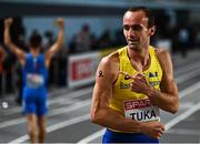 4 March 2023; Amel Tuka of Bosnia and Herzegovina celebrates after qualifying for the Men's 800m final during Day 2 of the European Indoor Athletics Championships at Ataköy Athletics Arena in Istanbul, Türkiye. Photo by Sam Barnes/Sportsfile