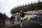4 March 2023; Jack Boyle of Leinster runs out before the United Rugby Championship match between Edinburgh and Leinster at The Dam Health Stadium in Edinburgh, Scotland. Photo by Harry Murphy/Sportsfile