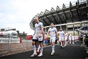 4 March 2023; Leinster captain Rhys Ruddock leads out his teammates before the United Rugby Championship match between Edinburgh and Leinster at The Dam Health Stadium in Edinburgh, Scotland. Photo by Harry Murphy/Sportsfile