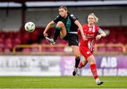 4 March 2023; Abbie Larkin of Shamrock Rovers in action against Emma Hansberry of Sligo Rovers during the SSE Airtricity Women's Premier Division match between Sligo Rovers and Shamrock Rovers at The Showgrounds in Sligo. Photo by Seb Daly/Sportsfile