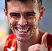 4 March 2023; Adrián Ben of Spain celebrates after winning the Men's 800m semi-final during Day 2 of the European Indoor Athletics Championships at Ataköy Athletics Arena in Istanbul, Türkiye. Photo by Sam Barnes/Sportsfile