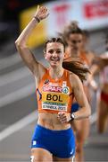 4 March 2023; Femke Bol of Netherlands after winning the Women's 400m final during Day 2 of the European Indoor Athletics Championships at Ataköy Athletics Arena in Istanbul, Türkiye. Photo by Sam Barnes/Sportsfile