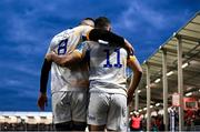 4 March 2023; Dave Kearney of Leinster, right, celebrates with teammate Max Deegan after scoring his side's fourth try during the United Rugby Championship match between Edinburgh and Leinster at The Dam Health Stadium in Edinburgh, Scotland. Photo by Harry Murphy/Sportsfile