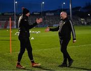 4 March 2023; Armagh selector Kieran Donaghty, left, and Donegal selector Paddy Bradley shake hands before the Allianz Football League Division 1 match between Armagh and Donegal at Box-It Athletic Grounds in Armagh. Photo by Piaras Ó Mídheach/Sportsfile