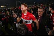 4 March 2023; Conor Glass of Derry celebrates after the Allianz Football League Division 2 match between Derry and Dublin at Celtic Park in Derry. Photo by Ramsey Cardy/Sportsfile