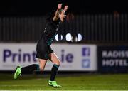 4 March 2023; Áine O'Gorman of Shamrock Rovers celebrates after scoring her side's second goal during the SSE Airtricity Women's Premier Division match between Sligo Rovers and Shamrock Rovers at The Showgrounds in Sligo. Photo by Seb Daly/Sportsfile
