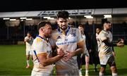 4 March 2023; Liam Turner and Harry Byrne of Leinster after their side's victory in the United Rugby Championship match between Edinburgh and Leinster at The Dam Health Stadium in Edinburgh, Scotland. Photo by Harry Murphy/Sportsfile