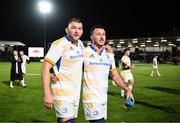 4 March 2023; Ross Molony and Will Connors of Leinster after their side's victory in the United Rugby Championship match between Edinburgh and Leinster at The Dam Health Stadium in Edinburgh, Scotland. Photo by Harry Murphy/Sportsfile