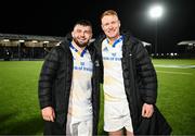 4 March 2023; Michael Milne and Ciarán Frawley of Leinster after their side's victory in the United Rugby Championship match between Edinburgh and Leinster at The Dam Health Stadium in Edinburgh, Scotland. Photo by Harry Murphy/Sportsfile