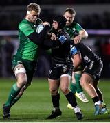 4 March 2023; Niall Murray of Connacht is tackled by Will Reed of Dragons during the United Rugby Championship match between Dragons and Connacht at Rodney Parade in Newport, Wales. Photo by Chris Fairweather/Sportsfile