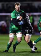 4 March 2023; Niall Murray of Connacht is tackled by Will Reed of Dragons during the United Rugby Championship match between Dragons and Connacht at Rodney Parade in Newport, Wales. Photo by Chris Fairweather/Sportsfile