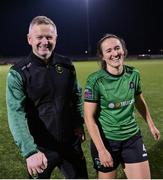 4 March 2023; Peamount United manager James O'Callaghan and Dora Gorman of Peamount United after the SSE Airtricity Women's Premier Division match between Athlone Town and Peamount United at Athlone Town Stadium in Westmeath. Photo by Stephen Marken/Sportsfile