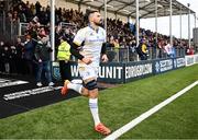 4 March 2023; Max Deegan of Leinster runs out before the United Rugby Championship match between Edinburgh and Leinster at The Dam Health Stadium in Edinburgh, Scotland. Photo by Harry Murphy/Sportsfile