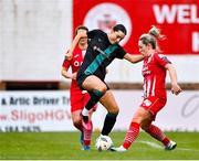4 March 2023; Aoife Kelly of Shamrock Rovers in action against Emma Hansberry of Sligo Rovers during the SSE Airtricity Women's Premier Division match between Sligo Rovers and Shamrock Rovers at The Showgrounds in Sligo. Photo by Seb Daly/Sportsfile