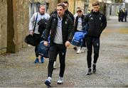 5 March 2023; Jack McCarron of Monaghan, centre, arrives alongside teammates before the Allianz Football League Division 1 match between Galway and Monaghan at Pearse Stadium in Galway. Photo by Seb Daly/Sportsfile