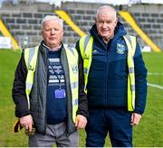 5 March 2023; Eugene Reilly, left, Redhills and Eddie Quinn, right, from Drumalee before the Allianz Football League Division 3 match between Cavan and Down at Kingspan Breffni in Cavan. Photo by Stephen Marken/Sportsfile