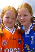 13 June 2004; Shauna, left, and Cailin Smith from Lavey, Co. Cavan, supporting Cavan and Armagh. Ulster Minor Football Championship Semi-Final, Down v Armagh, St. Tighernach's Park, Clones, Co. Monaghan. Picture credit; Damien Eagers / SPORTSFILE