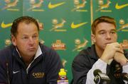 14 June 2004; South African rugby coach Jake White, left, and team captain John Smit at a press conference in the South African team Hotel. The Cullinan Hotel, Cape Town, Western Province, South Africa. Picture credit; Matt Browne / SPORTSFILE