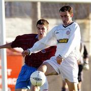 14 June 2004; Ollie Cahill, Shelbourne, in action against David Sullivan, Drogheda United. eircom league, Premier Division, Drogheda United v Shelbourne, United Park, Drogheda, Co. Louth. Picture credit; David Maher / SPORTSFILE