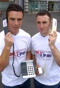 15 June 2004; At the announcement of Cross- Sport, a new telecoms business which is powered by Euphony, are Galway footballer Padraic Joyce, left, and Tipperary hurler Eoin Kelly. Montrose Hotel, Belfield, Dublin. Picture credit; Damien Eagers / SPORTSFILE