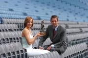 15 June 2004; Mary O'Donnell, Waterford, winner of the Irish Independent / Lucozade Sport Player of the Month for May with Tom Cronin, Lucozade senior product manager. Croke Park, Dublin. Picture credit; David Maher / SPORTSFILE