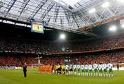 5 June 2004; The Republic of Ireland and Holland teams line up during the playing of the national anthems. International Friendly, Holland v Republic of Ireland, Amsterdam Arena, Amsterdam, Holland. Picture credit; David Maher / SPORTSFILE