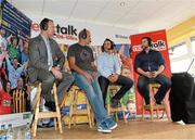 22 August 2013; Newstalk 106-108 FM’s Off the Ball presenter Ger Gilroy, right, with, from left, former Mayo players David Brady, Liam McHale and Billy Joe Padden during the of the live broadcast of Ireland’s most popular sports radio show ‘Off the Ball’ at Castlebar Mitchels GAA Club in Mayo on Thursday 22nd August. The ‘Off The Ball Roadshow with Ulster Bank’, which has already been to Donegal and Kerry, will also visit Cork and Dublin, to give GAA fans the opportunity to experience the multi award-winning show, where they will broadcast live from GAA haunts and clubs across the country. As part of the summer-long roadshow, Ulster Bank is also searching for Ireland’s ‘Best GAA Fan’. GAA super-fans are being invited to log on to ulsterbank.com/GAA to submit their most passionate and dedicated stories, pictures and videos that demonstrate the lengths they go to in supporting their county. There will be weekly prizes and Ireland’s Best GAA Fan will be chosen to win €5,000 towards a home make-over and a trip to the GAA All-Ireland Senior Football Final. Castlebar Mitchels GAA Club, Elvery's MacHale Park, Castlebar, Co. Mayo. Picture credit: Matt Browne / SPORTSFILE