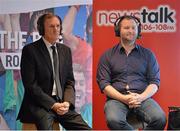 22 August 2013; Former Liverpool player Phil Thompson, left, with Newstalk 106-108 FM’s Off the Ball presenter Ger Gilroy during the of the live broadcast of Ireland’s most popular sports radio show ‘Off the Ball’ at Castlebar Mitchels GAA Club in Mayo on Thursday 22nd August. The ‘Off The Ball Roadshow with Ulster Bank’, which has already been to Donegal and Kerry, will also visit Cork and Dublin, to give GAA fans the opportunity to experience the multi award-winning show, where they will broadcast live from GAA haunts and clubs across the country. As part of the summer-long roadshow, Ulster Bank is also searching for Ireland’s ‘Best GAA Fan’. GAA super-fans are being invited to log on to ulsterbank.com/GAA to submit their most passionate and dedicated stories, pictures and videos that demonstrate the lengths they go to in supporting their county. There will be weekly prizes and Ireland’s Best GAA Fan will be chosen to win €5,000 towards a home make-over and a trip to the GAA All-Ireland Senior Football Final. Castlebar Mitchels GAA Club, Elvery's MacHale Park, Castlebar, Co. Mayo. Picture credit: Matt Browne / SPORTSFILE