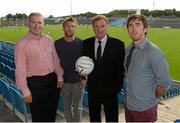 22 August 2013; Former Liverpool player Phil Thompson, second from right, with from left to right, Peter Mulry, Branch Manager, Ulster Bank Belmullet, Newstalk 106-108 FM’s Off the Ball presenters Colm Parkinson, Laois footballer, and Wexford hurler Diarmuid Lyng in advance of the live broadcast of Ireland’s most popular sports radio show ‘Off the Ball’ at Castlebar Mitchels GAA Club in Mayo on Thursday 22nd August. The ‘Off The Ball Roadshow with Ulster Bank’, which has already been to Donegal and Kerry, will also visit Cork and Dublin, to give GAA fans the opportunity to experience the multi award-winning show, where they will broadcast live from GAA haunts and clubs across the country. As part of the summer-long roadshow, Ulster Bank is also searching for Ireland’s ‘Best GAA Fan’. GAA super-fans are being invited to log on to ulsterbank.com/GAA to submit their most passionate and dedicated stories, pictures and videos that demonstrate the lengths they go to in supporting their county. There will be weekly prizes and Ireland’s Best GAA Fan will be chosen to win €5,000 towards a home make-over and a trip to the GAA All-Ireland Senior Football Final. Castlebar Mitchels GAA Club, Elvery's MacHale Park, Castlebar, Co. Mayo. Picture credit: Matt Browne / SPORTSFILE