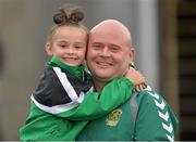 23 August 2013; Sheriff YC supporters Mark 'Snowy' Walsh and his six year old daughter Alex at the game. FAI Ford Cup, Third Round, Shamrock Rovers v Sheriff YC, Tallaght Stadium, Tallaght, Co. Dublin. Picture credit: Matt Browne / SPORTSFILE