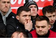 5 March 2023; Injured Galway player Damien Comer during the Allianz Football League Division 1 match between Galway and Monaghan at Pearse Stadium in Galway. Photo by Seb Daly/Sportsfile