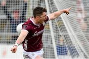 5 March 2023; Johnny Heaney of Galway celebrates after scoring his side's first goal during the Allianz Football League Division 1 match between Galway and Monaghan at Pearse Stadium in Galway. Photo by Seb Daly/Sportsfile