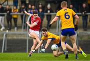 5 March 2023; Chris Óg Jones of Cork has a shot on goal saved by Manus Doherty of Clare during the Allianz Football League Division 2 match between Clare and Cork at Cusack Park in Ennis, Clare. Photo by Eóin Noonan/Sportsfile