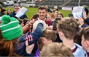 5 March 2023; Shane Walsh of Galway signs footballs and programmes for supporters after the Allianz Football League Division 1 match between Galway and Monaghan at Pearse Stadium in Galway. Photo by Seb Daly/Sportsfile