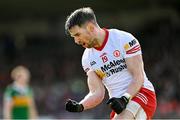 5 March 2023; Matthew Donnelly of Tyrone celebrates kicking a first half point during the Allianz Football League Division 1 match between Tyrone and Kerry at O'Neill's Healy Park in Omagh, Tyrone. Photo by Ramsey Cardy/Sportsfile