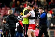 5 March 2023; Padraig Hampsey, right, and Ronan McNamee of Tyrone after the Allianz Football League Division 1 match between Tyrone and Kerry at O'Neill's Healy Park in Omagh, Tyrone. Photo by Ramsey Cardy/Sportsfile