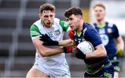 5 March 2023; Jack O'Connor of Meath in action against Cathal Downes of Limerick during the Allianz Football League Division 2 match between Limerick and Meath at TUS Gaelic Grounds in Limerick. Photo by Tyler Miller/Sportsfile