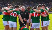 5 March 2023; Mayo assistant manager Stephen Rochford speaks to players in a huddle before the Allianz Football League Division 1 match between Roscommon and Mayo at Dr Hyde Park in Roscommon. Photo by Piaras Ó Mídheach/Sportsfile