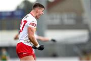 5 March 2023; Michael McKernan of Tyrone celebrates winning a free late in the Allianz Football League Division 1 match between Tyrone and Kerry at O'Neill's Healy Park in Omagh, Tyrone. Photo by Ramsey Cardy/Sportsfile