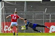 5 March 2023; Clare goalkeeper Stephen Ryan saves a penalty taken by Chris Óg Jones of Cork during the Allianz Football League Division 2 match between Clare and Cork at Cusack Park in Ennis, Clare. Photo by Eóin Noonan/Sportsfile