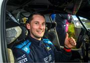 5 March 2023; Kerryman Noel O'Sullivan, co driver, for Callum Devine in their VW Polo GTI R5 celebrates after winning the Midlands Triton Showers Stages Rally Round 1 of the National Rally Championship in Longford. Photo by Philip Fitzpatrick/Sportsfile