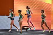 5 March 2023; The Ireland relay team, from left, Phil Healy, Sharlene Mawdsley, Cliodhna Manning and Sophie Becker before competing in the women's 4x400m relay final during Day 3 of the European Indoor Athletics Championships at Ataköy Athletics Arena in Istanbul, Türkiye. Photo by Sam Barnes/Sportsfile