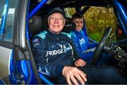 5 March 2023; Niall Maguire and Conor Mohan in their Subaru Impreza WRC S12 at the finish line after the Midlands Triton Showers Stages Rally Round 1 of the National Rally Championship in Longford . Photo by Philip Fitzpatrick/Sportsfile