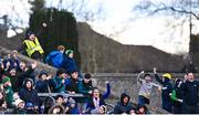 5 March 2023; Steward Leo Kenny, from St Dominic's GAA club, celebrates Roscommon's second goal, scored by Conor Cox, not pictured, during the Allianz Football League Division 1 match between Roscommon and Mayo at Dr Hyde Park in Roscommon. Photo by Piaras Ó Mídheach/Sportsfile