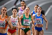 5 March 2023; Sophie Becker of Ireland, centre, competes in the women's 4x400m relay final during Day 3 of the European Indoor Athletics Championships at Ataköy Athletics Arena in Istanbul, Türkiye. Photo by Sam Barnes/Sportsfile